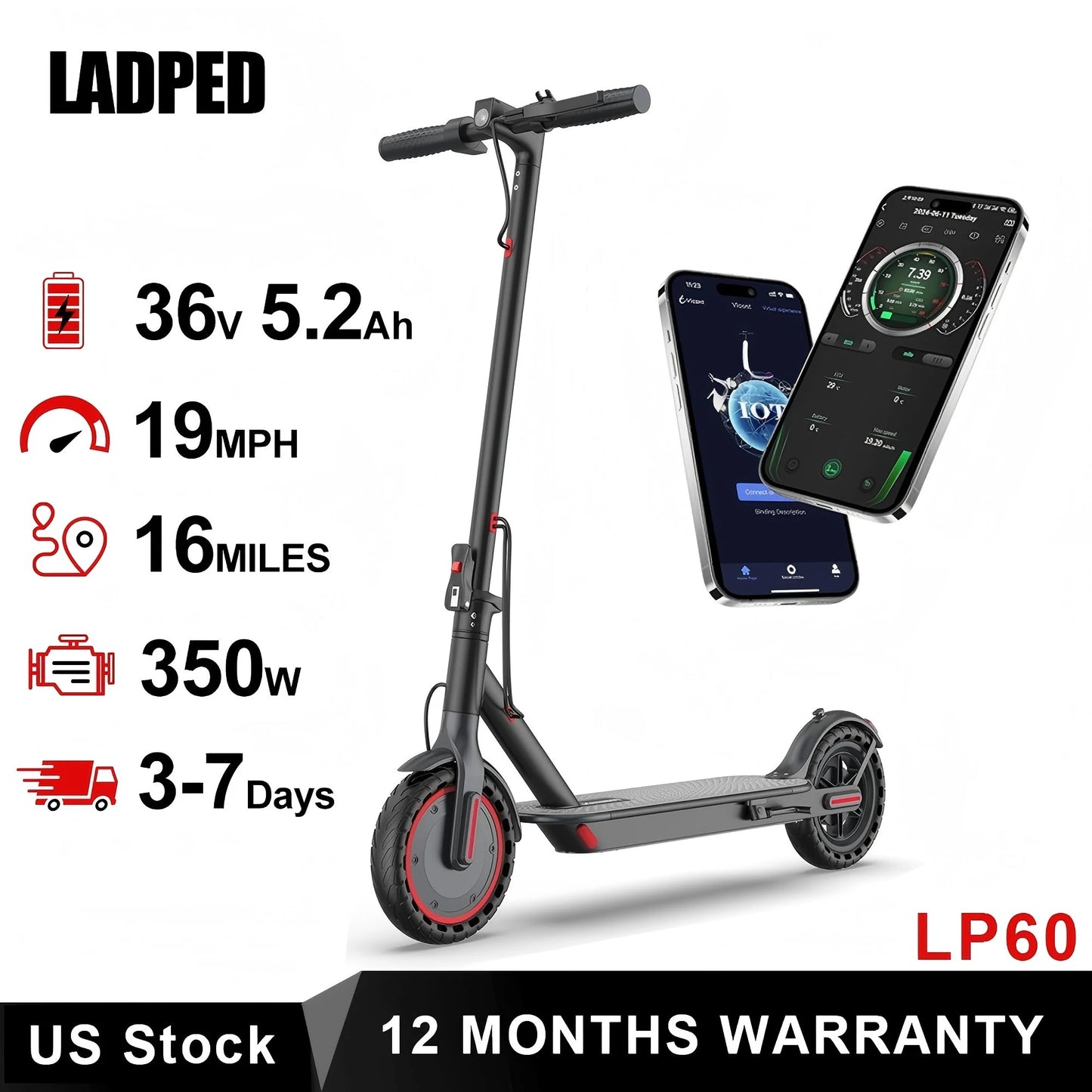 LADPED LP60 Electric Scooter 350W Folding Smart App Control