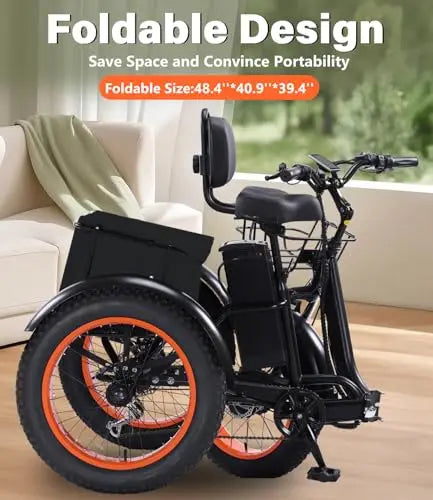 Adult Folding Electric Tricycle 3 Wheel E Bike 500W Battery