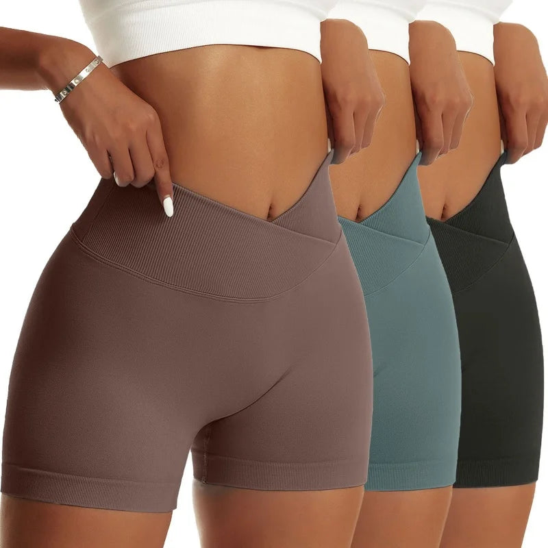 OVESPORTCN Women High Waist Yoga Shorts 3 Piece Set