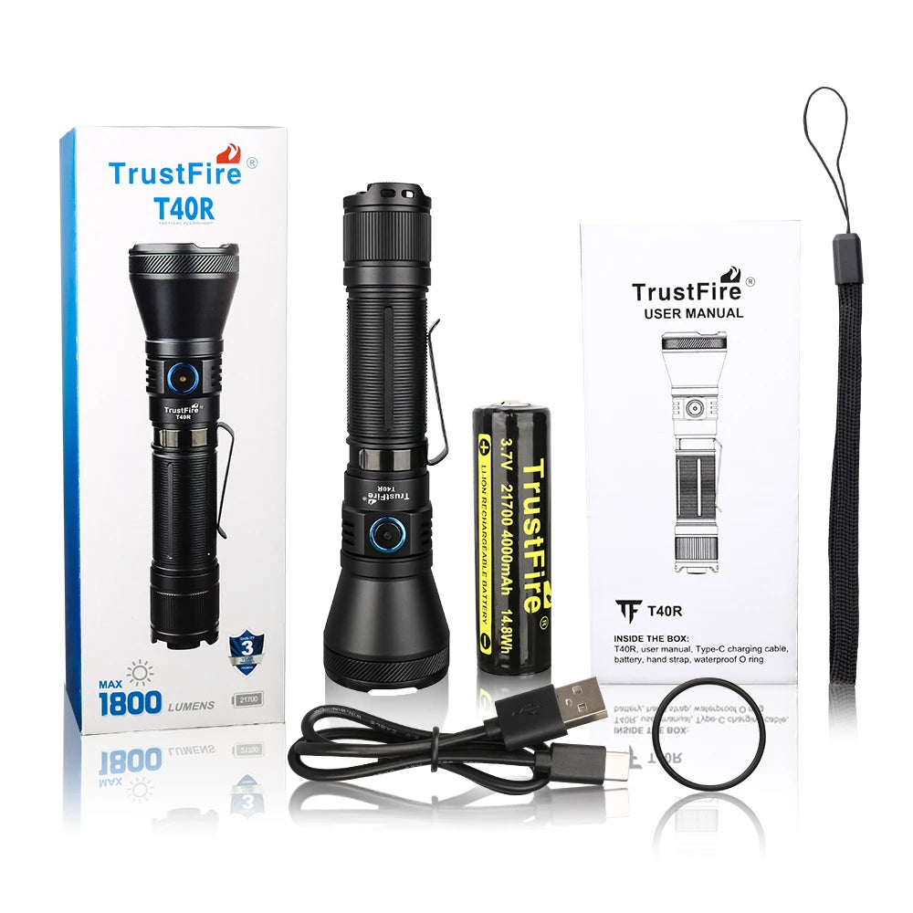 TrustFire T40R Army Tactical LED Flashlight 1800 Lumen USB Rechargeable