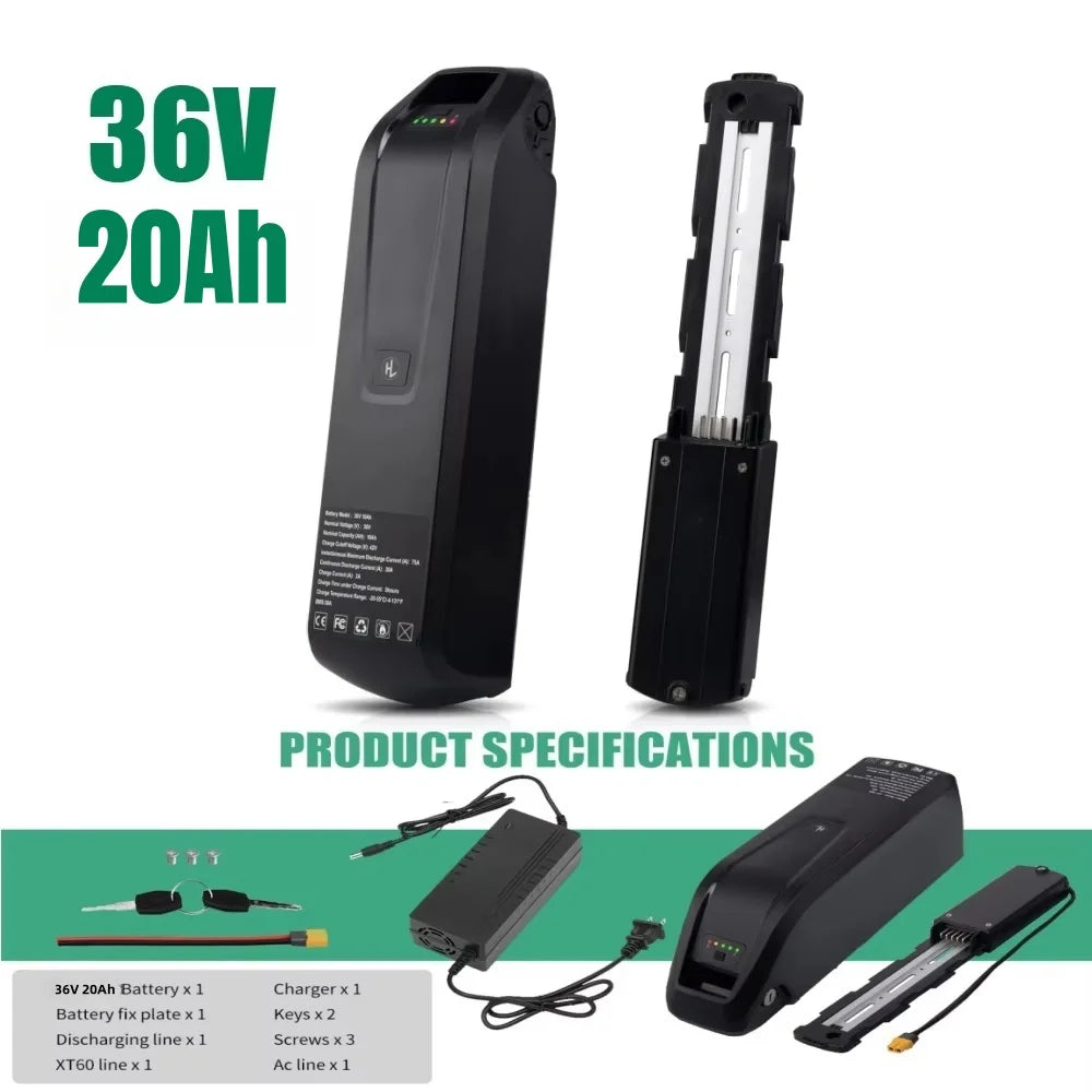 Aleaivy 36V 48V Li-Ion E-Bike Battery 10-20Ah for Motors