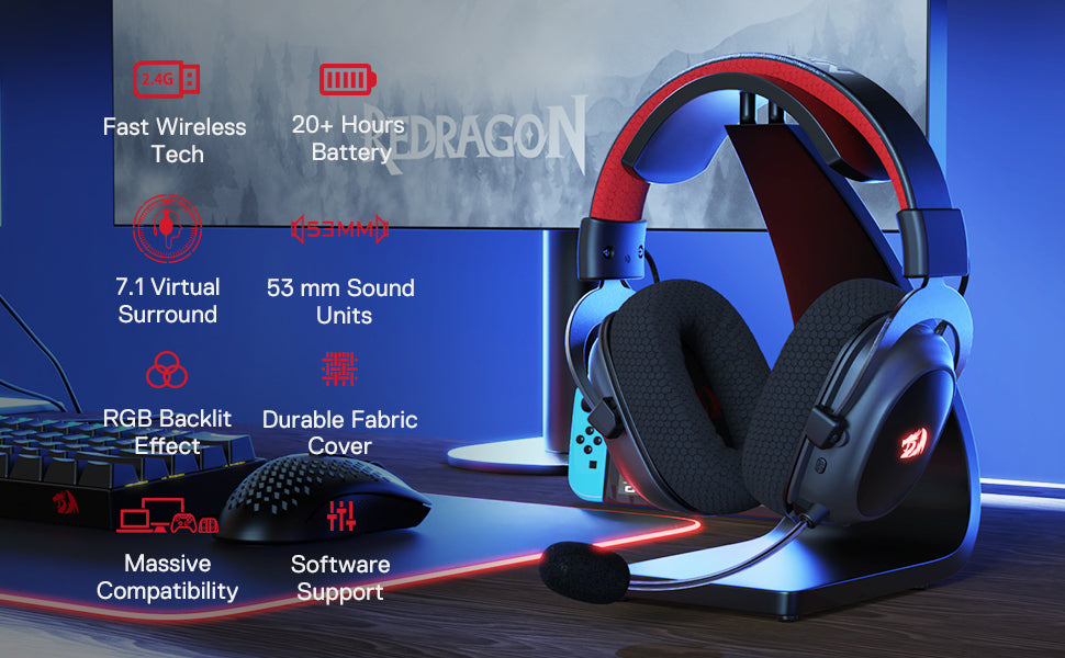 Redragon H510 PRO Zeus-X RGB Wireless Gaming Headset 7.1 Surround