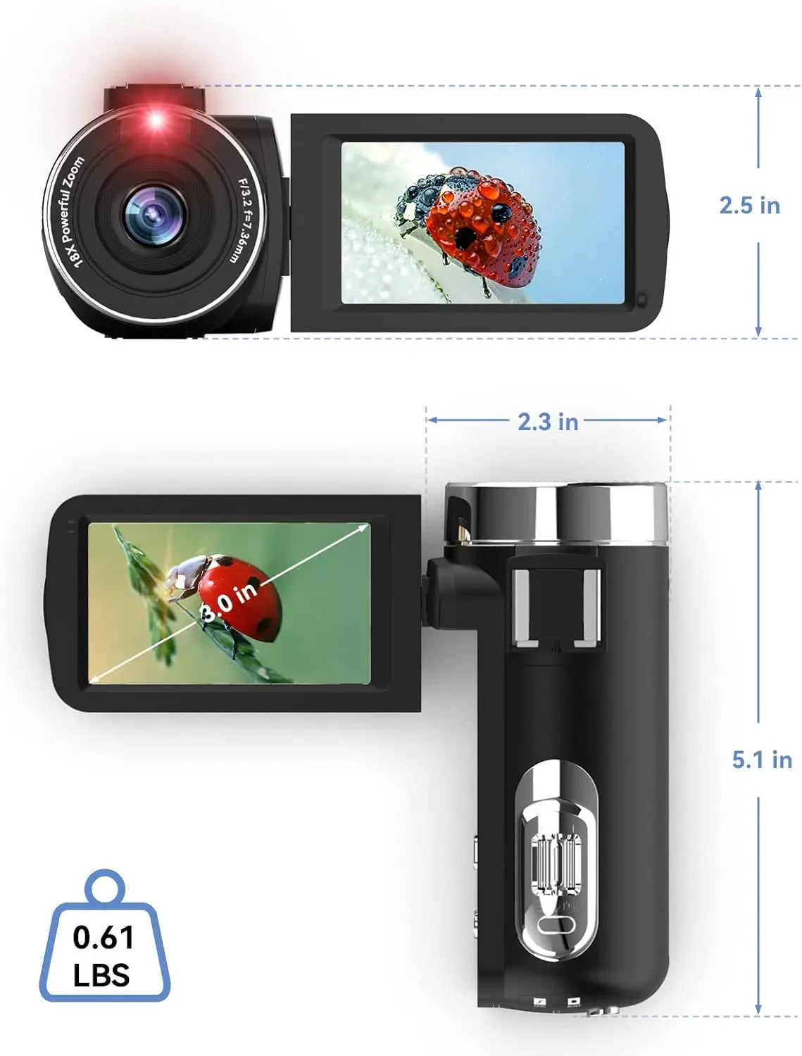 OIXIE 4K Camcorder With 18X Digital Zoom 48MP Vlogging Camera