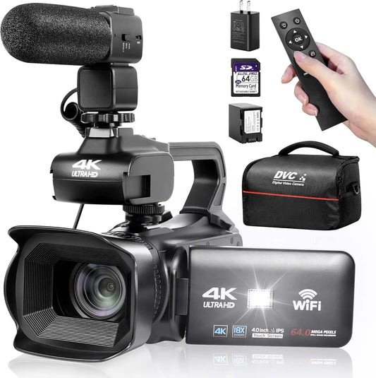 High Definition 4K Camcorder With 18x Zoom And 64GB Card