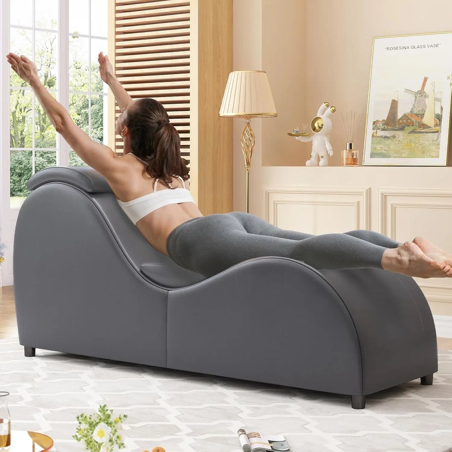 Curved Yoga Chair Modern Leather Lounge for Stretching and Relaxation