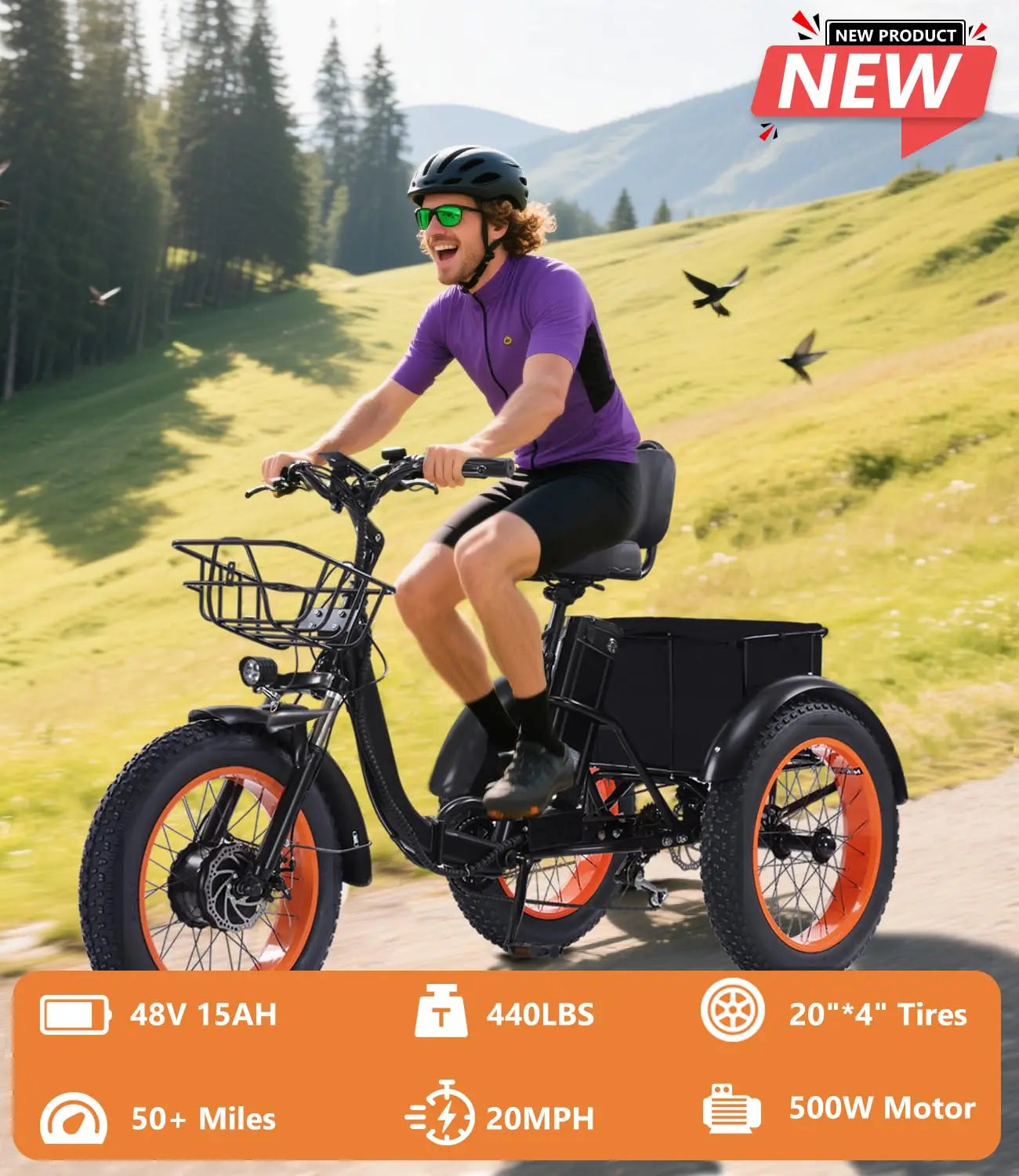 Adult Folding Electric Tricycle 3 Wheel E Bike 500W Battery