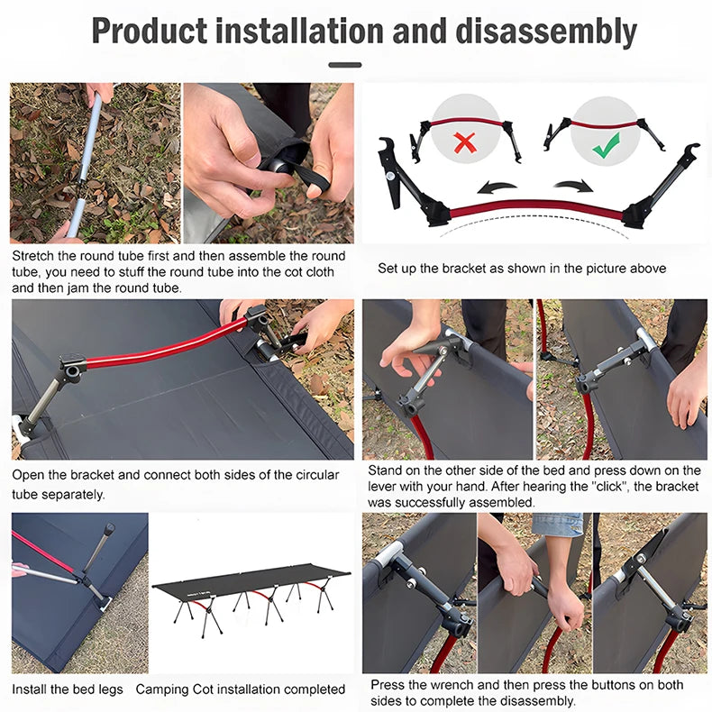 WESTTUNE Ultralight Aluminum Camping Cot With Leg Extenders