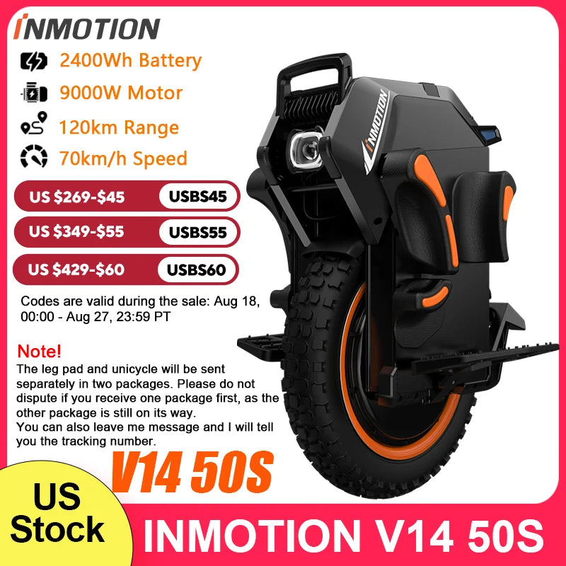 Inmotion Adventure V14 Electric Unicycle 70kmh 2400Wh 9000W High Torque