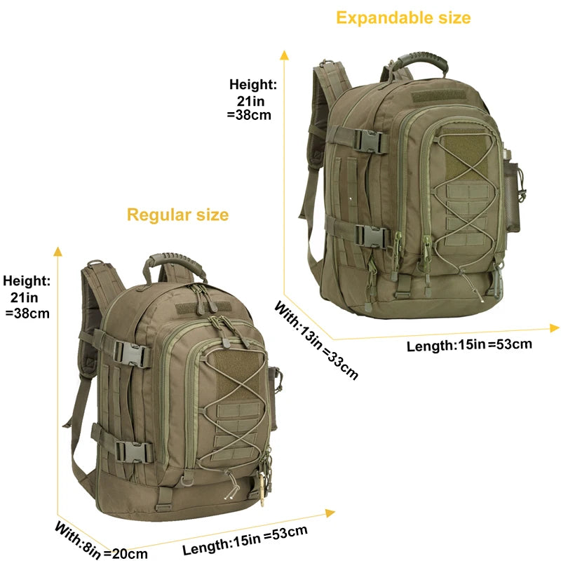LQARMY 65L Outdoor Tactical Backpack Men's Outdoor Hiking Bag Large Capacity Military Army Bags Travelling Camping Rucksack