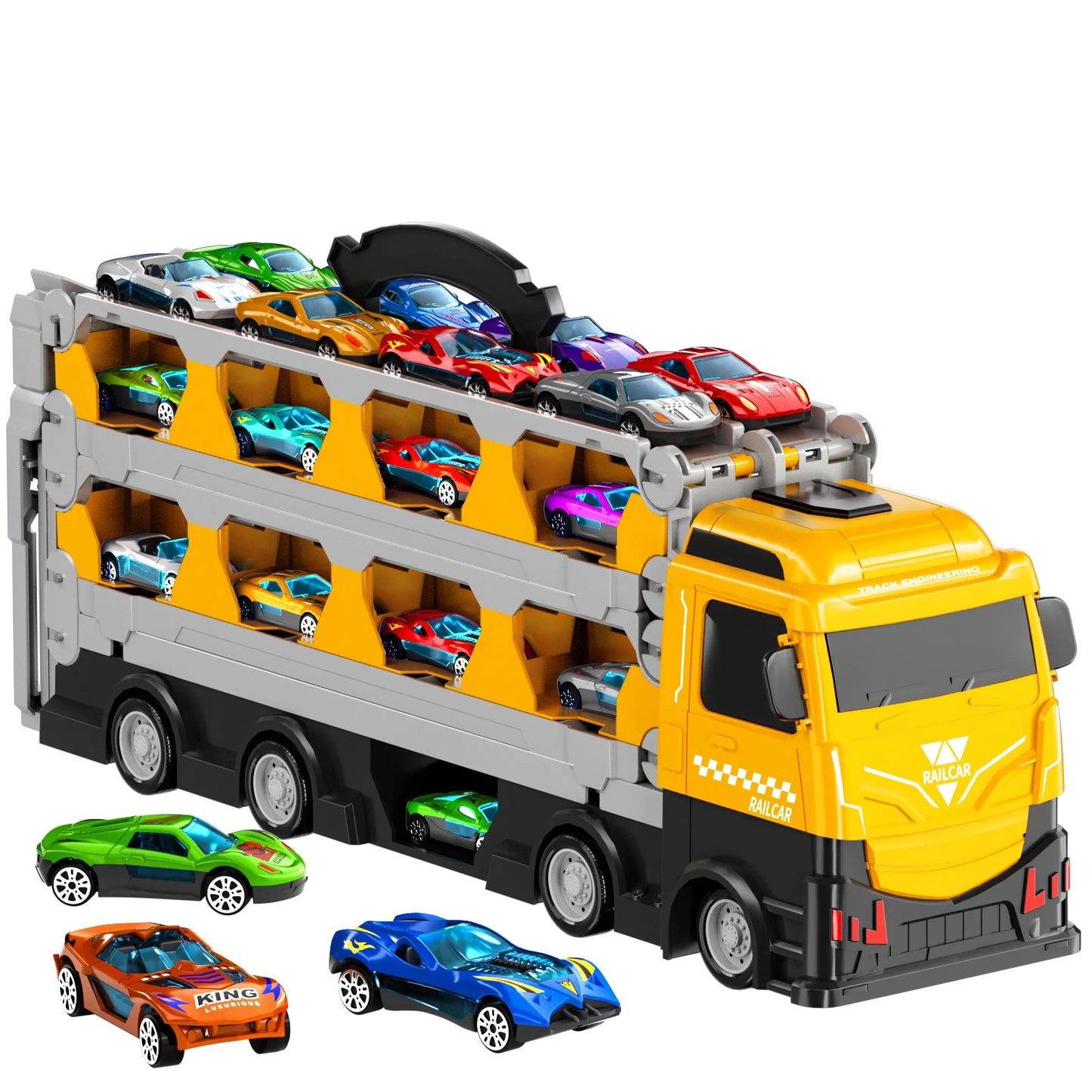 Kids Toy Trucks Ejection Race Track With 12 Cars Folding