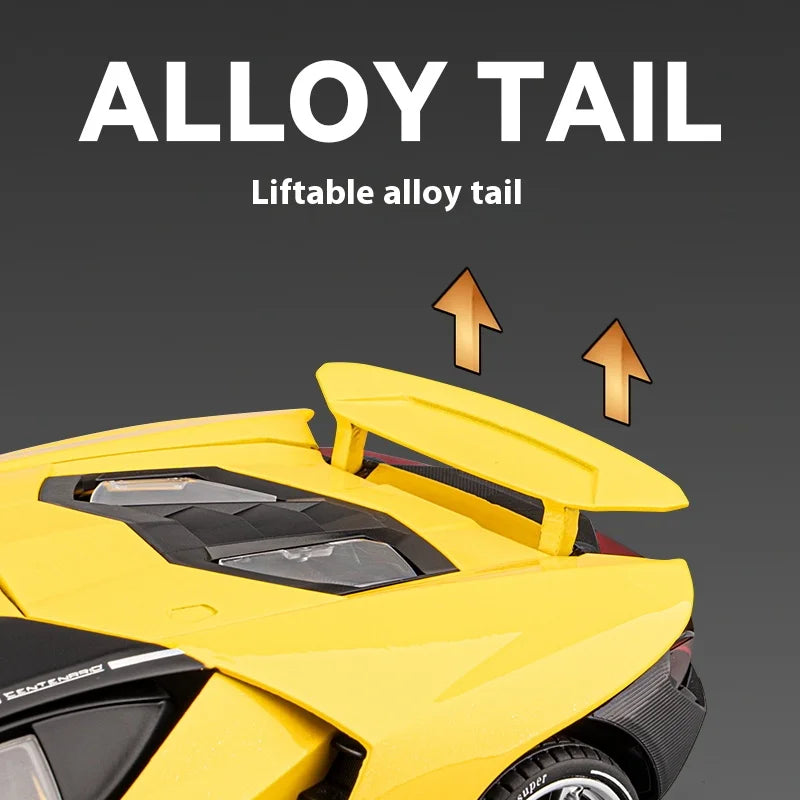 Large 1/18 Metal Die-cast LP770 Sports Car Model Simulation Sound and Light Pull Back Tire Shock Absorption Boy Gift