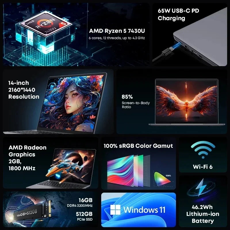 Chuwi CoreBook X Gaming Laptop Ryzen 5 7430U 16GB RAM