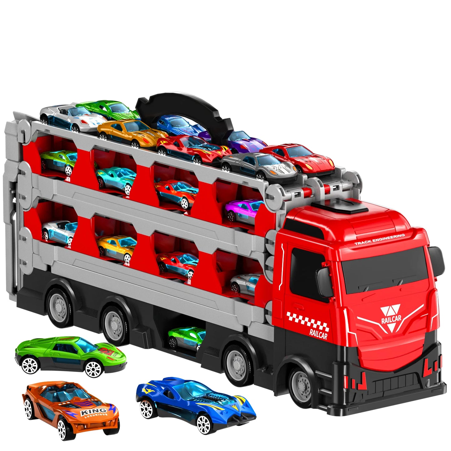 Kids Toy Trucks Ejection Race Track With 12 Cars Folding