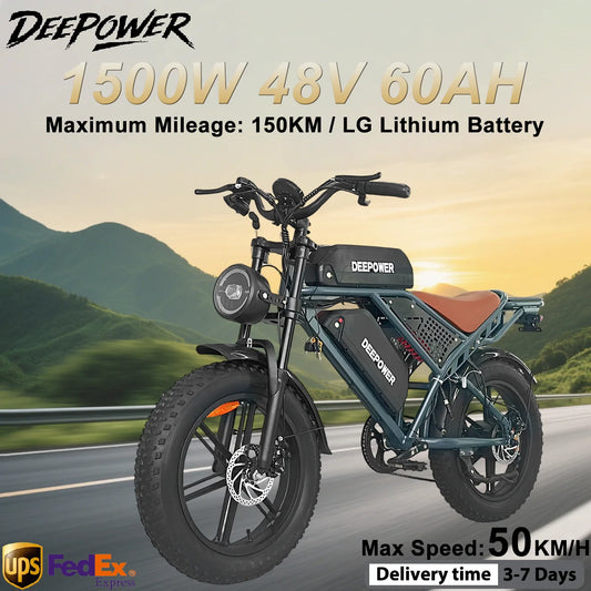 DEEPOWER QS7 Electric Bike 1500W 48V 60Ah All Terrain Ebike