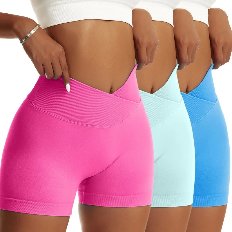 OVESPORTCN Women High Waist Yoga Shorts 3 Piece Set