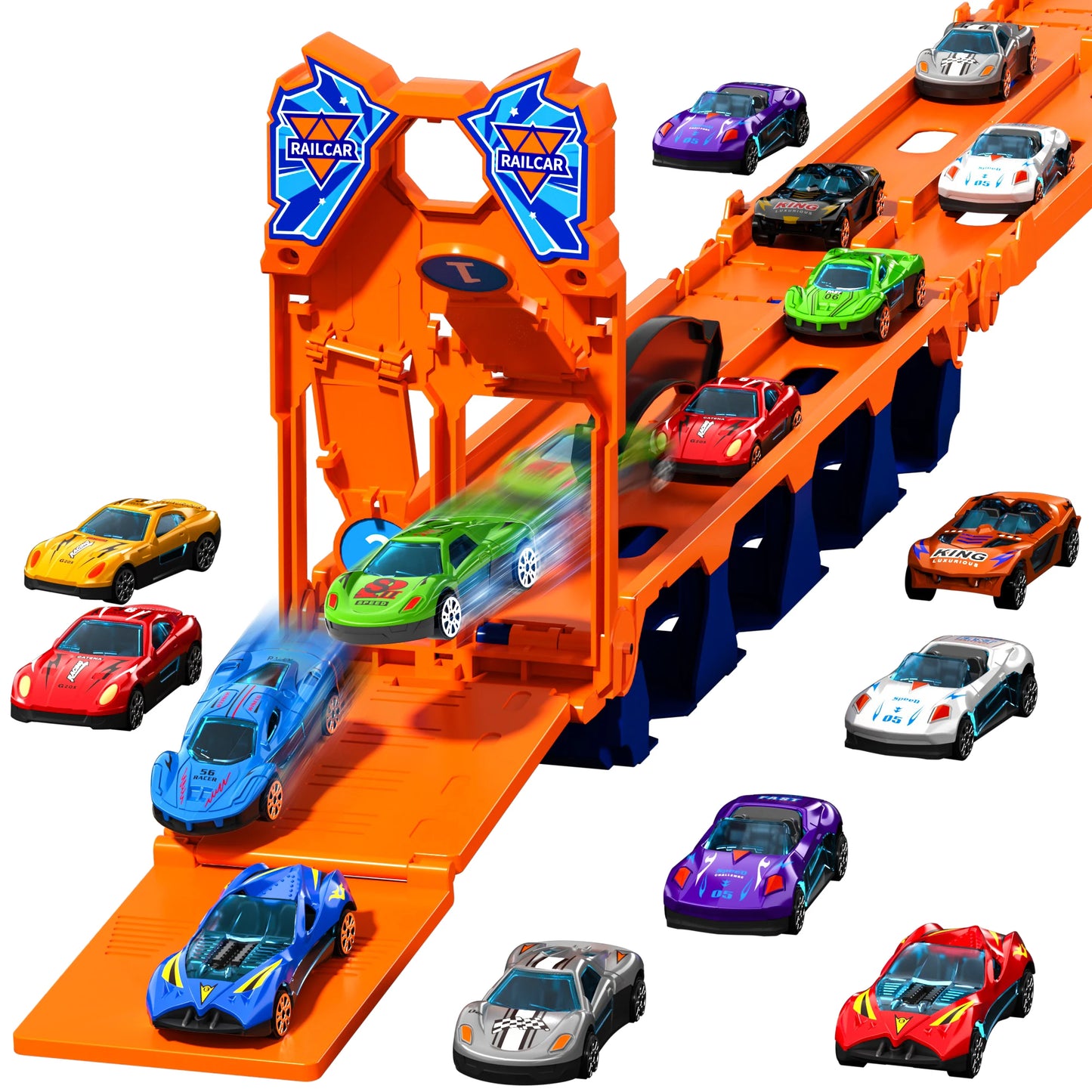 Kids Toy Trucks Ejection Race Track With 12 Cars Folding