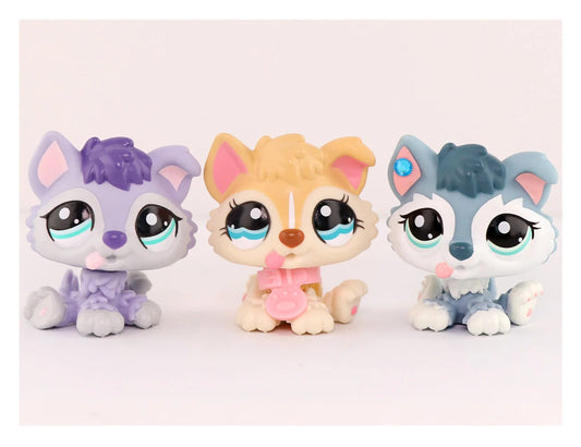 3pcs Pets Shop Toy Purple Husky #1810 #1013 #2036 With Accessories Collect Kids Gift Cute