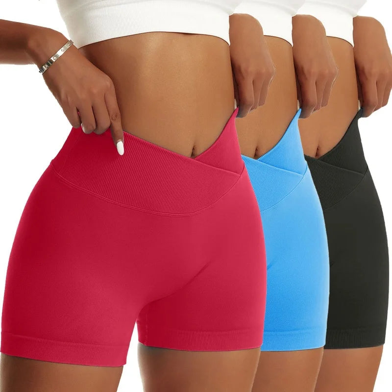OVESPORTCN Women High Waist Yoga Shorts 3 Piece Set