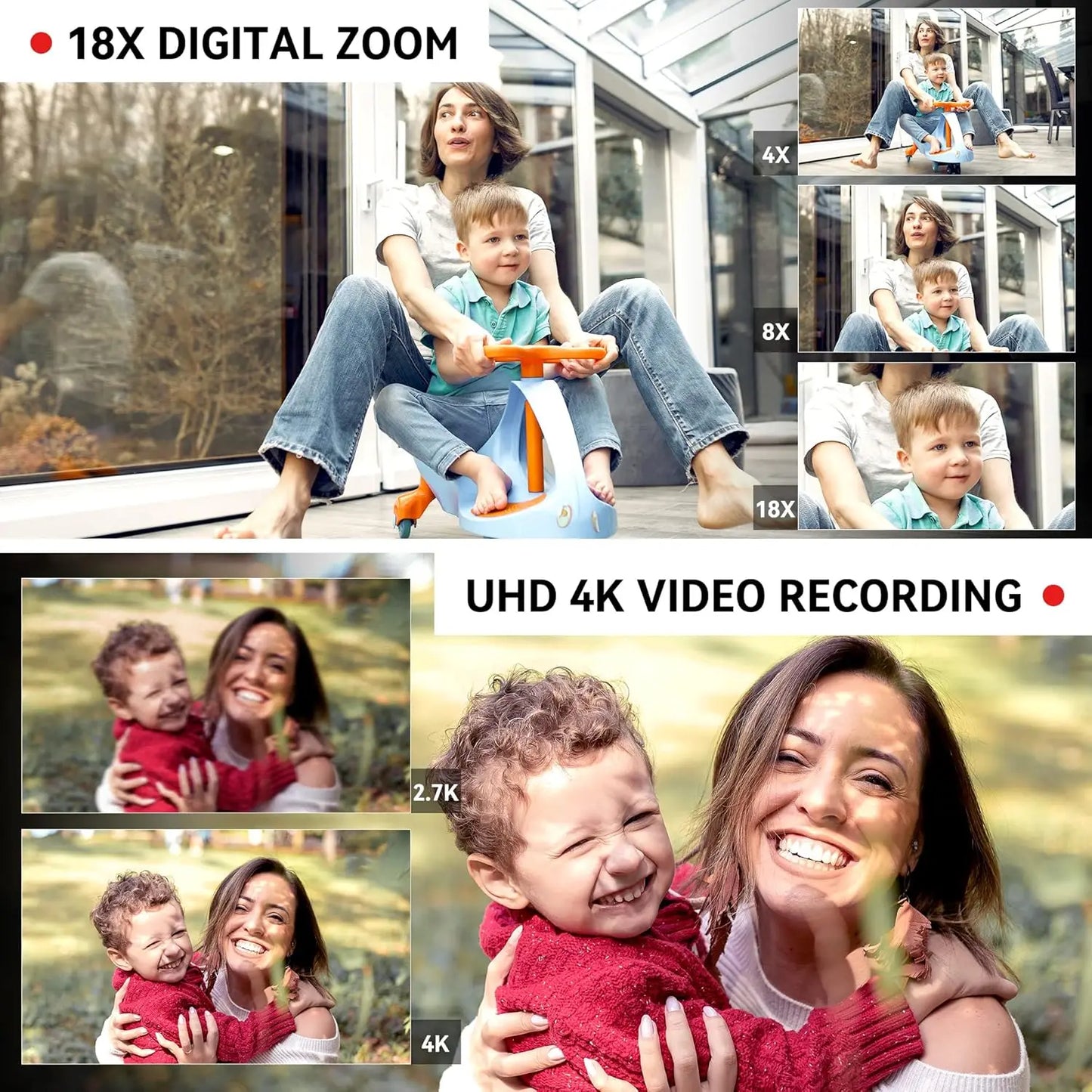 High Definition 4K Camcorder With 18x Zoom And 64GB Card