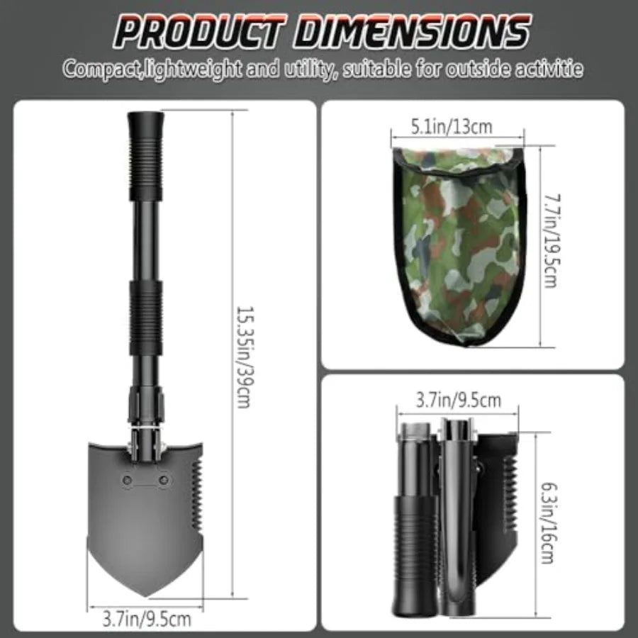 Lightweight 15.35'' High Carbon Steel Folding Shovel for Outdoor Camping Backpacking Hiking Car Emergency and Home Garden Use P