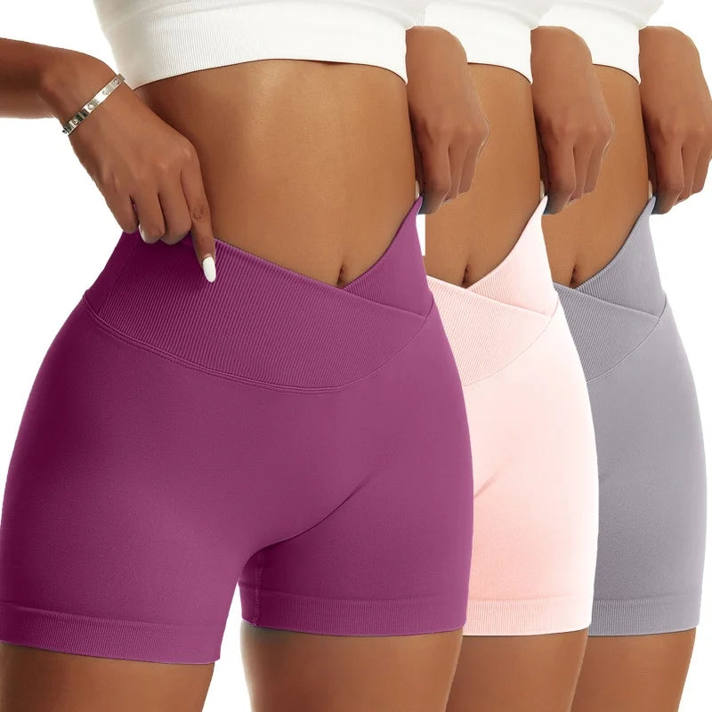 OVESPORTCN Women High Waist Yoga Shorts 3 Piece Set