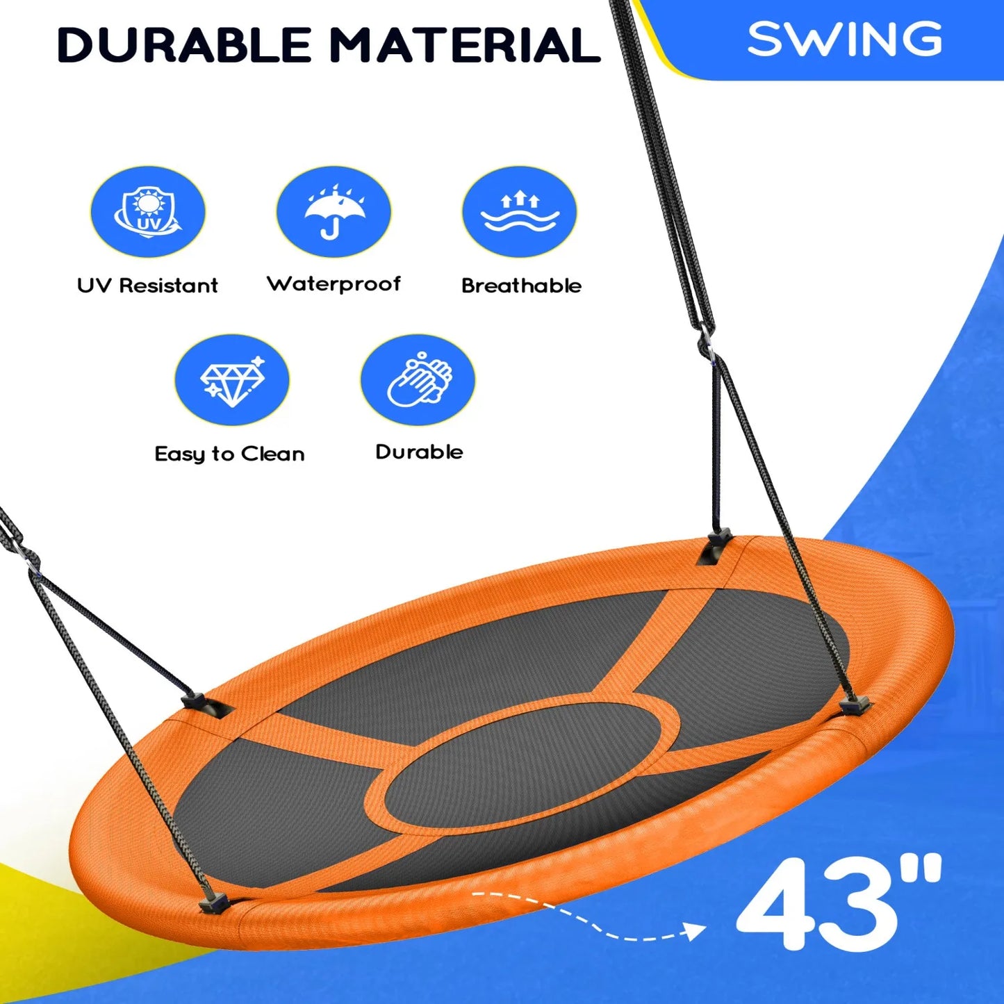 43" UFO Tree Swing for Kids & Adults - 700LB Capacity, Waterproof Hanging Saucer Seat with Adjustable Straps.