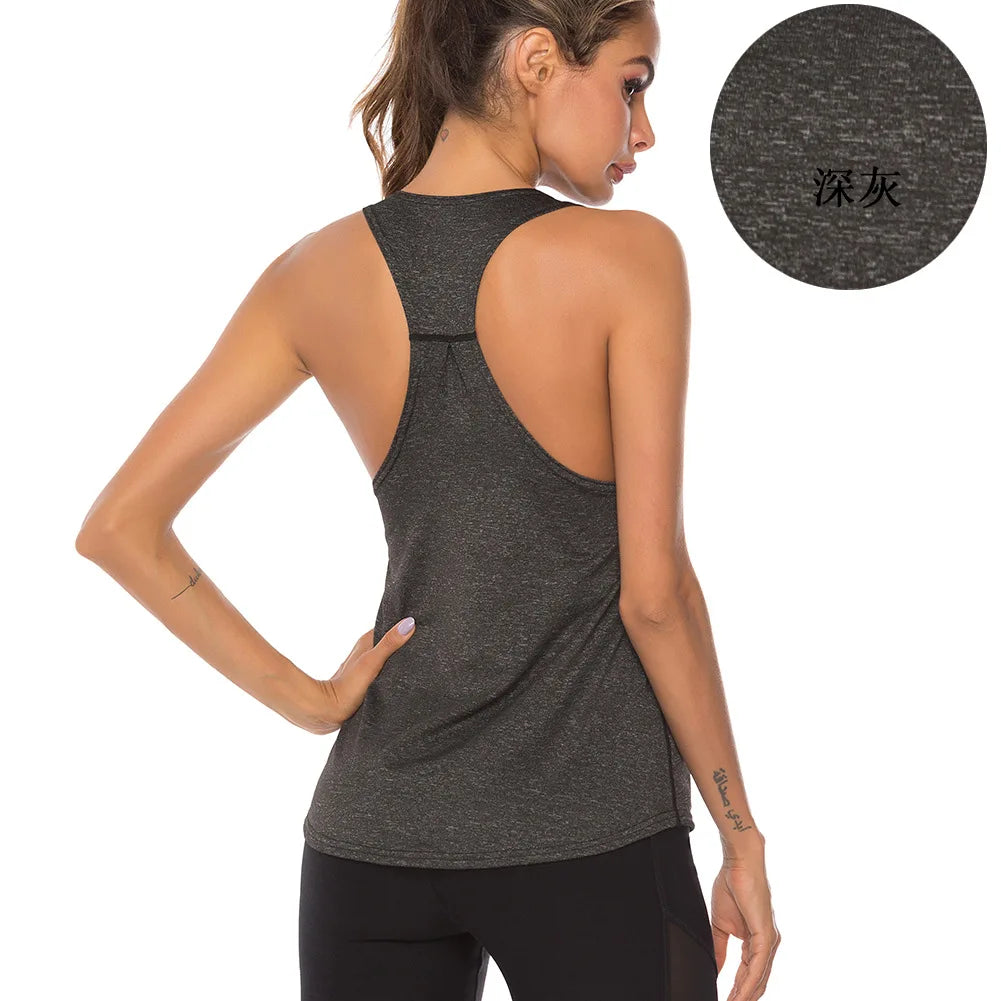 New Sports Overshirt Women's Fitness Sports Tank Top Back T-shaped Quick Dried Slim Sleeveless Running Tank Top Overcoat