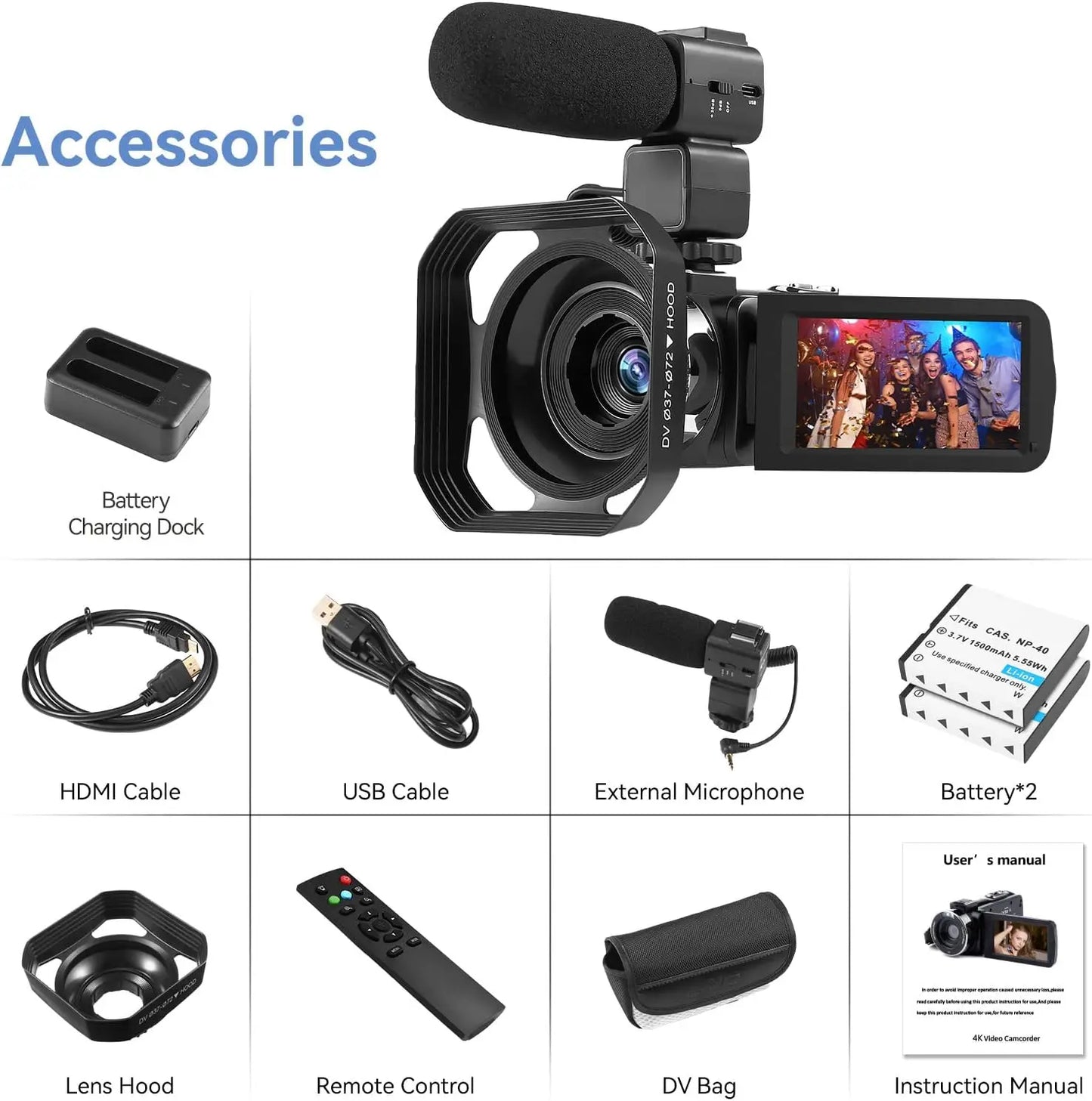 OIXIE 4K Camcorder With 18X Digital Zoom 48MP Vlogging Camera