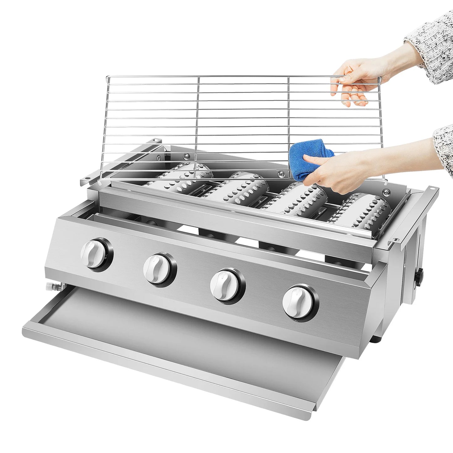 Gas Grill Profession Portable Stainless Steel Smokeless BBQ Grill Ceramic 4 Burners Outdoor Cooking