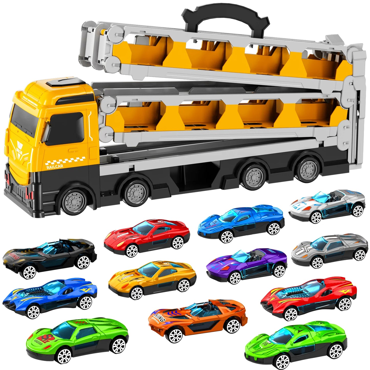 Kids Toy Trucks Ejection Race Track With 12 Cars Folding
