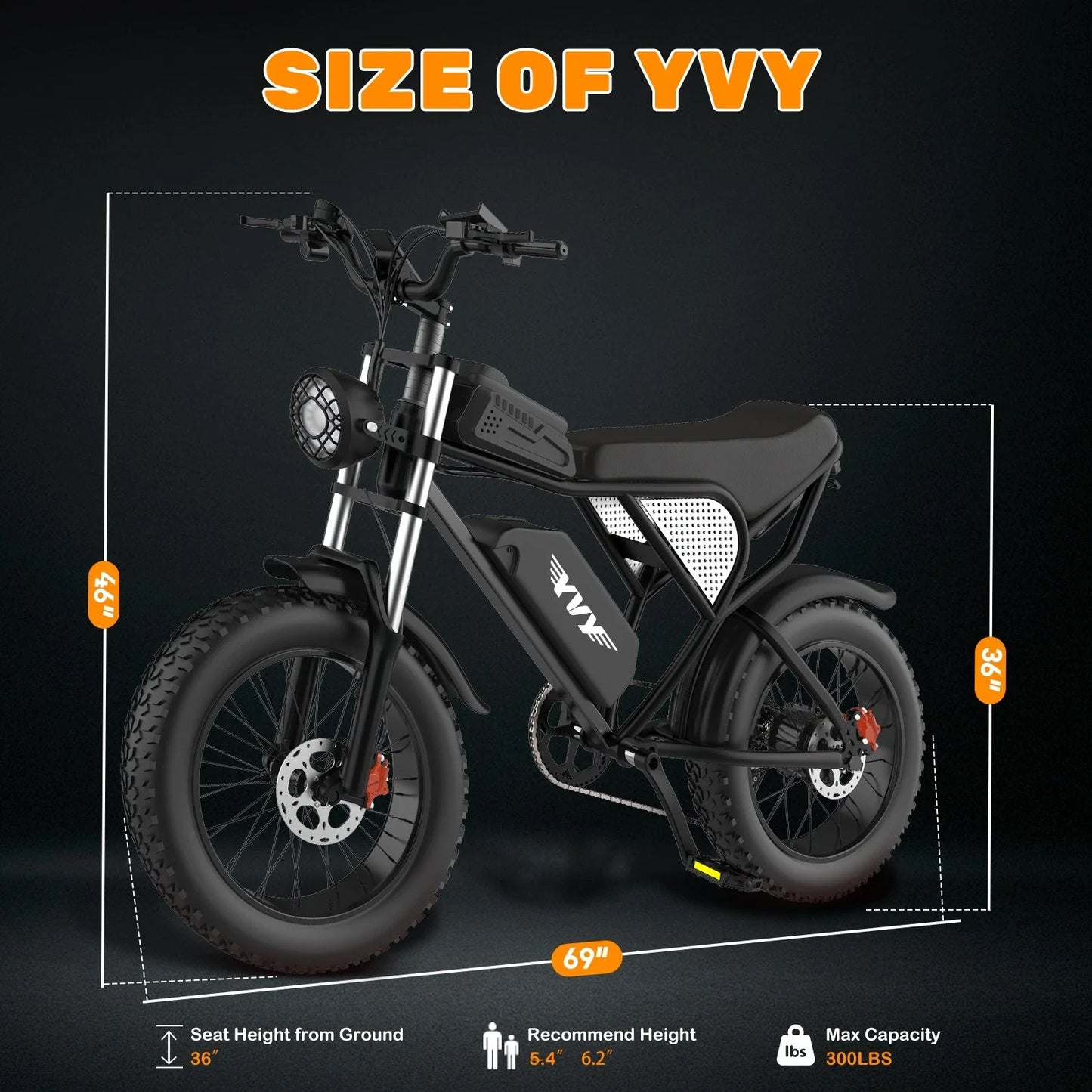 YVY Electric Fat Tire Mountain Bike 1500W 48V 20Ah