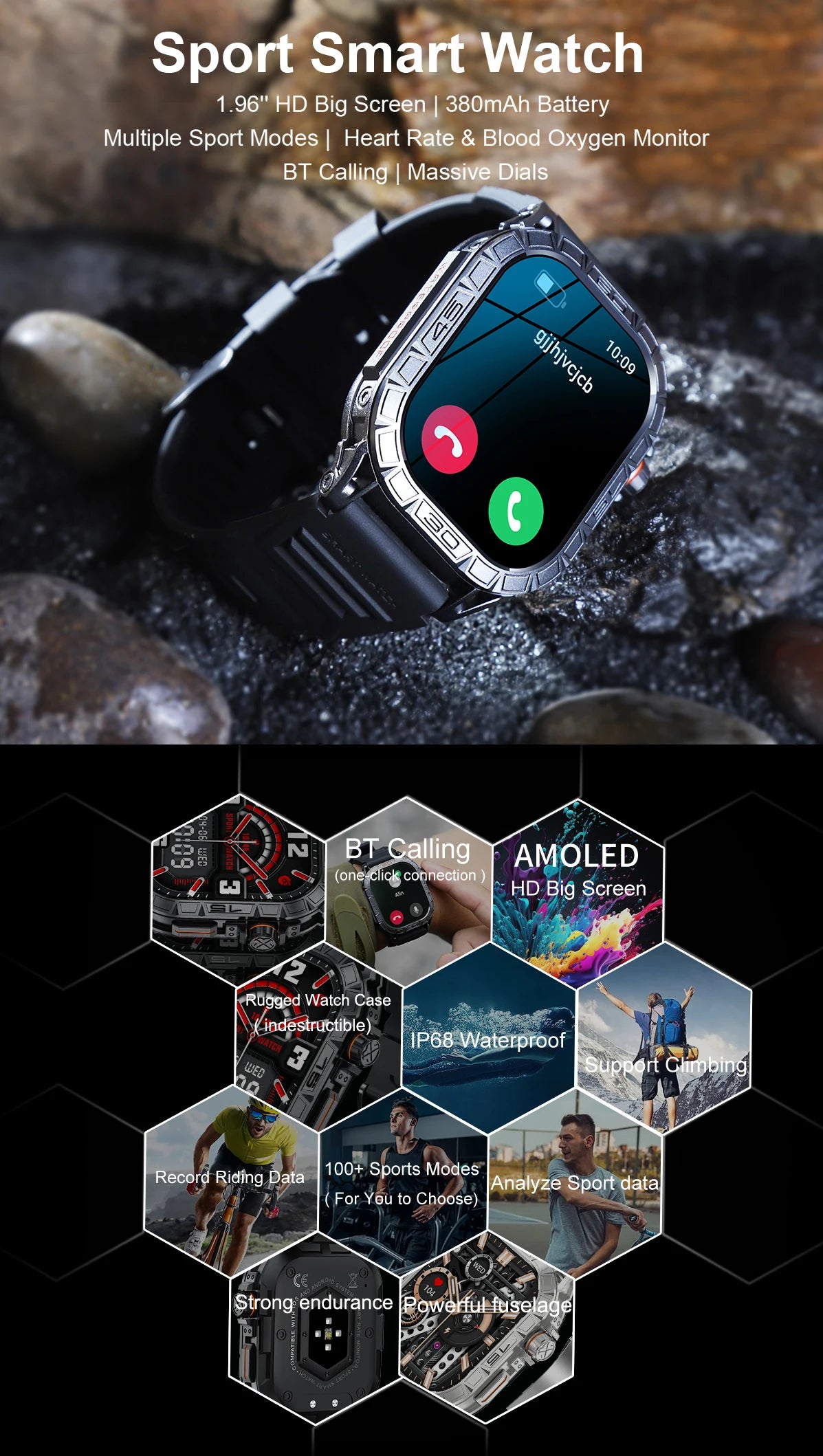 EIGIIS K63 Smart Watch ED Display IP68 Bluetooth Heart Rate