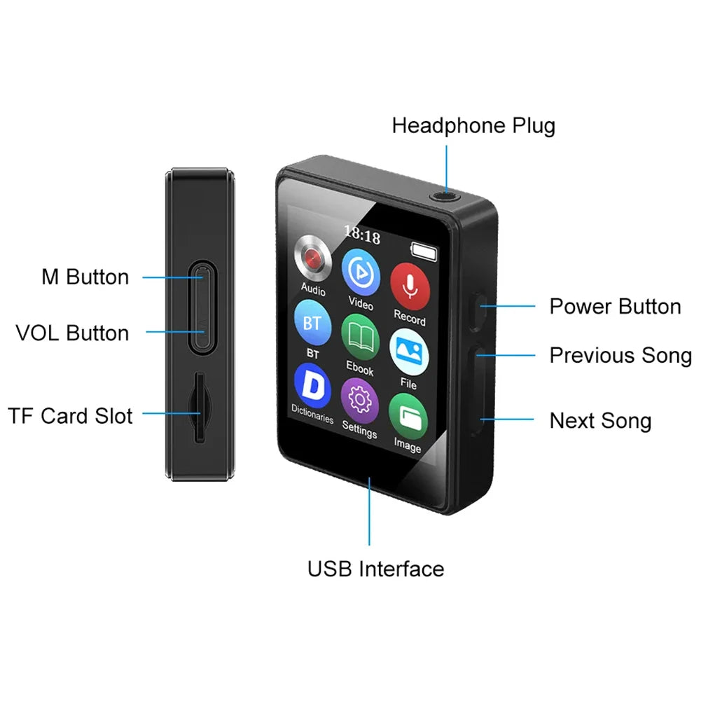 VODOOL Bluetooth MP3 Player 8 to 64GB With Video Playback