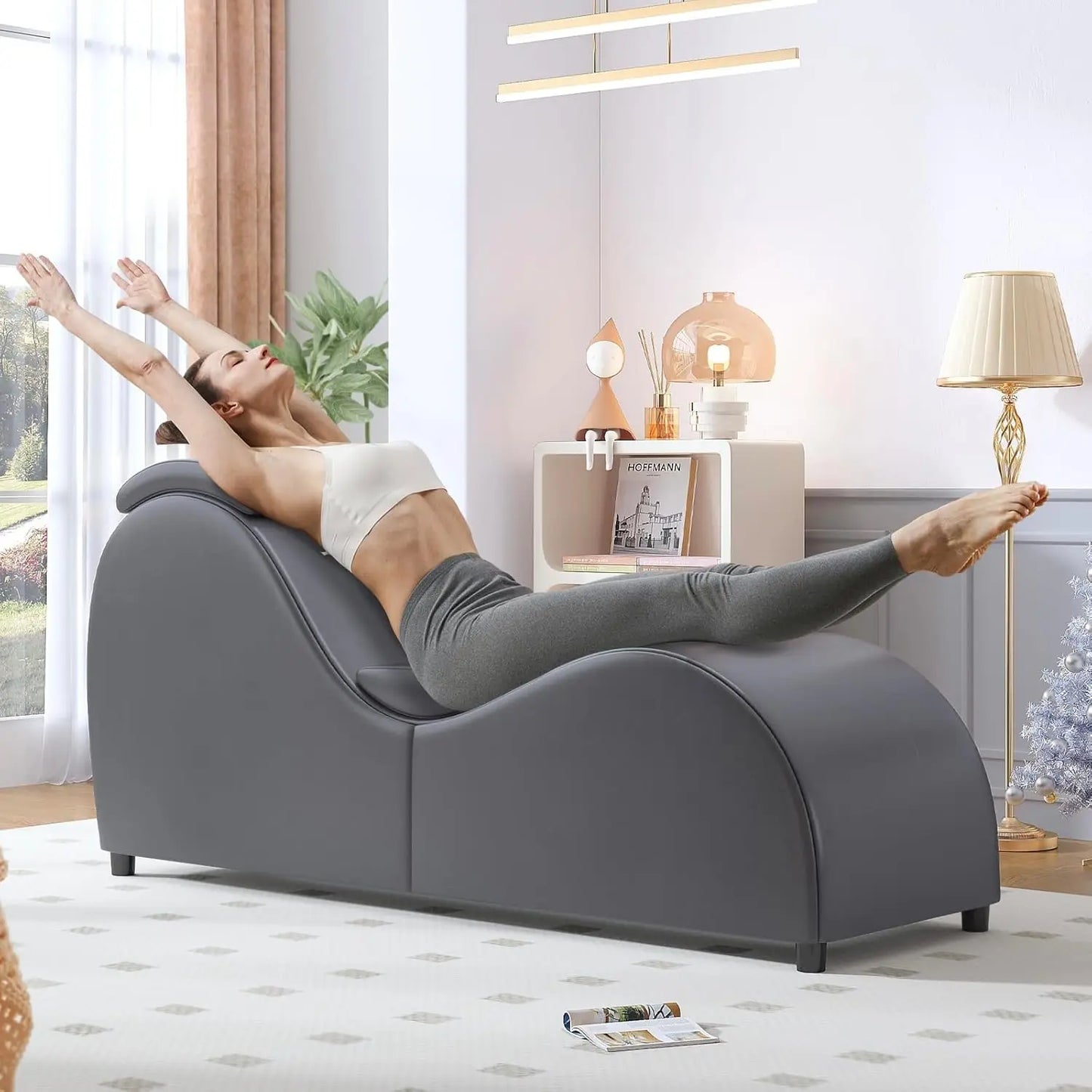 Curved Yoga Chair Modern Leather Lounge for Stretching and Relaxation
