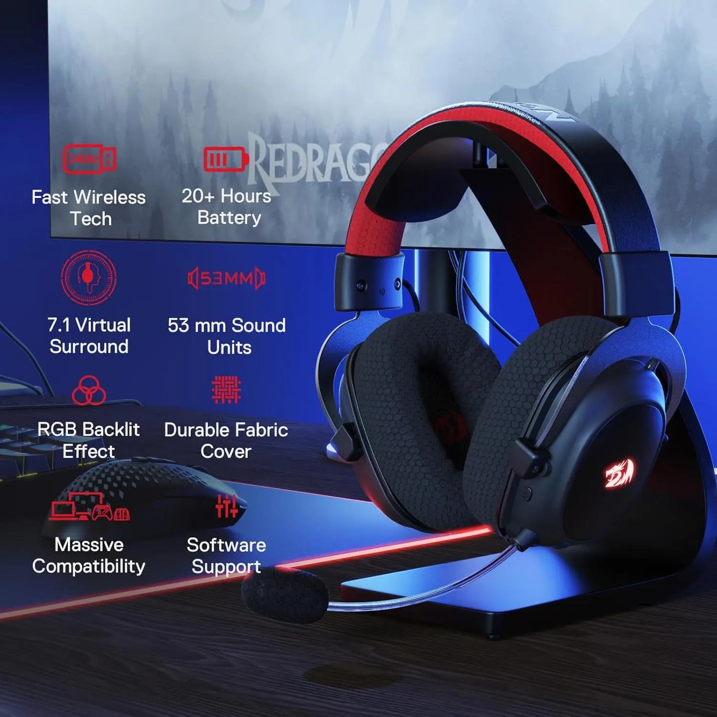 Redragon H510 PRO Zeus-X RGB Wireless Gaming Headset 7.1 Surround