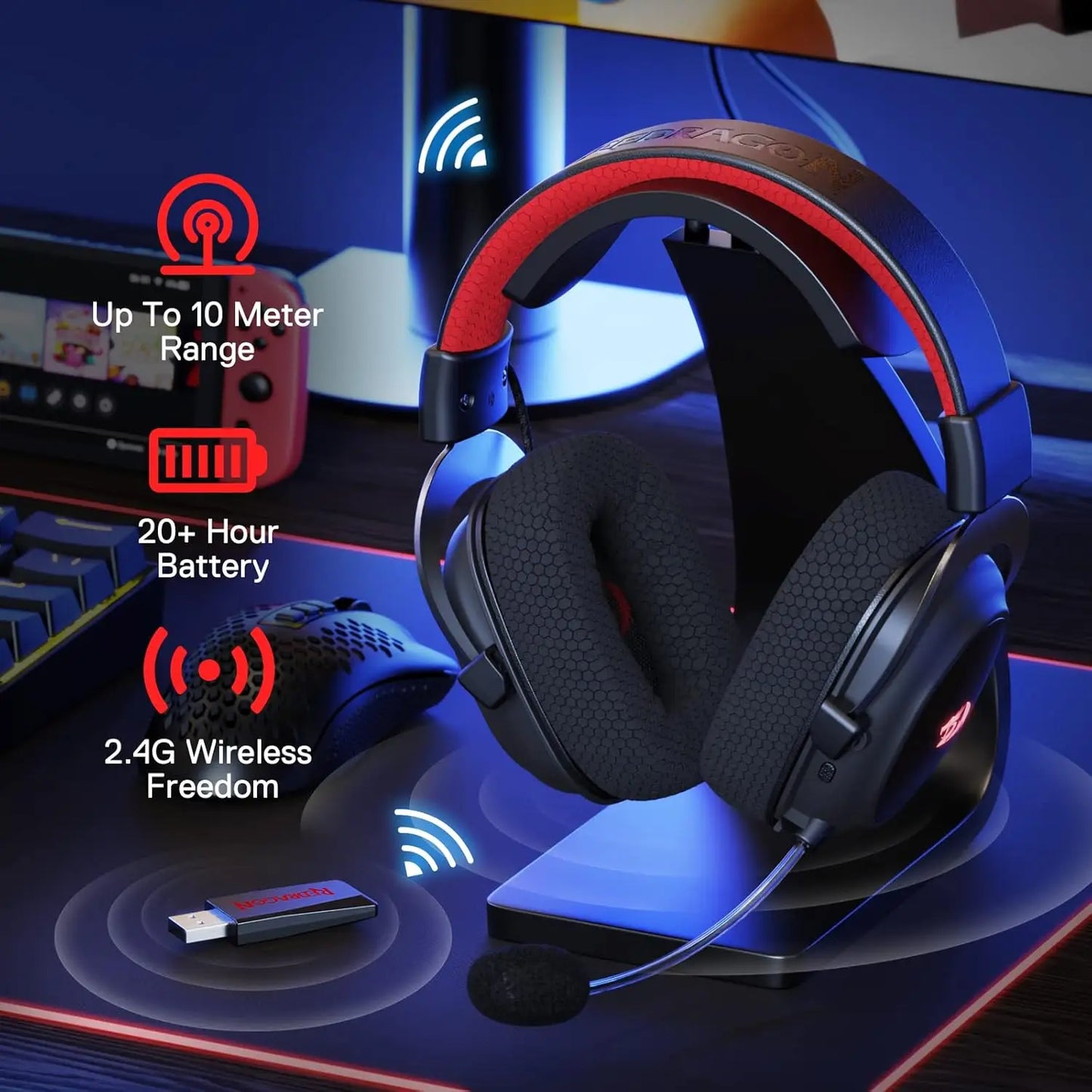 Redragon H510 PRO Zeus-X RGB Wireless Gaming Headset 7.1 Surround