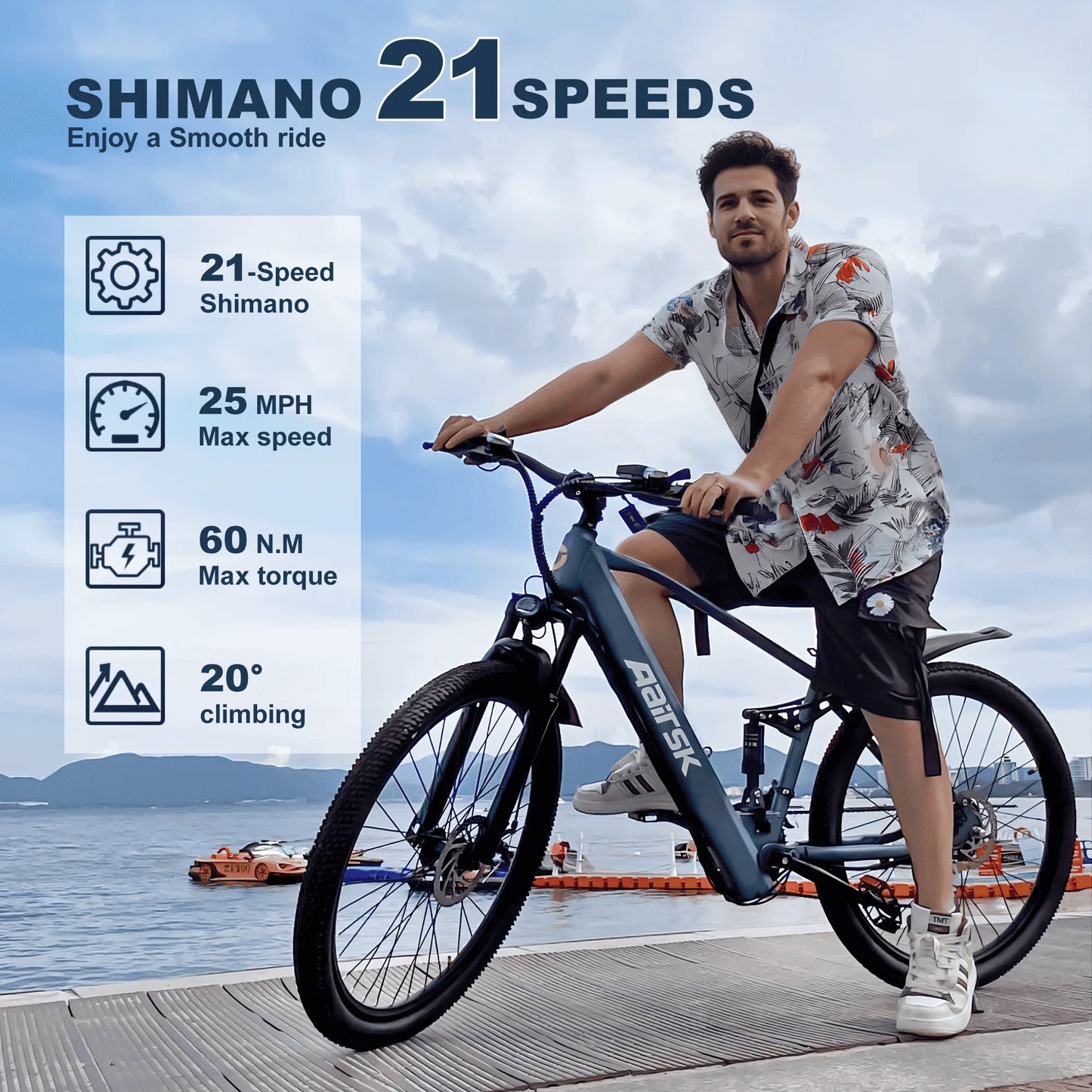 750W Electric Bike Shimano 21 Speed City Mountain Ride
