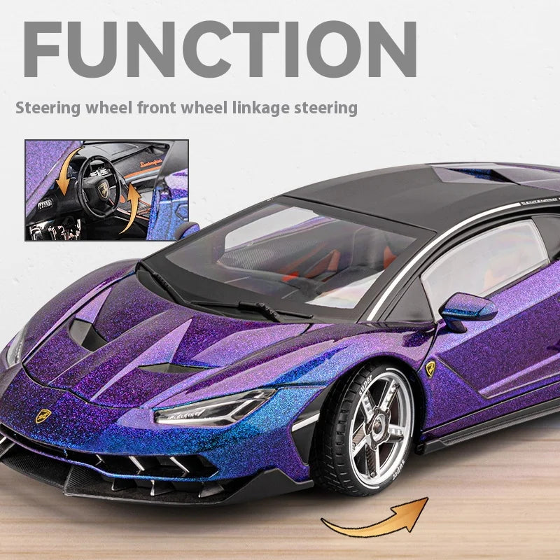 Large 1/18 Metal Die-cast LP770 Sports Car Model Simulation Sound and Light Pull Back Tire Shock Absorption Boy Gift