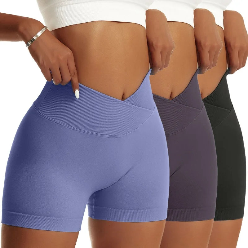 OVESPORTCN Women High Waist Yoga Shorts 3 Piece Set