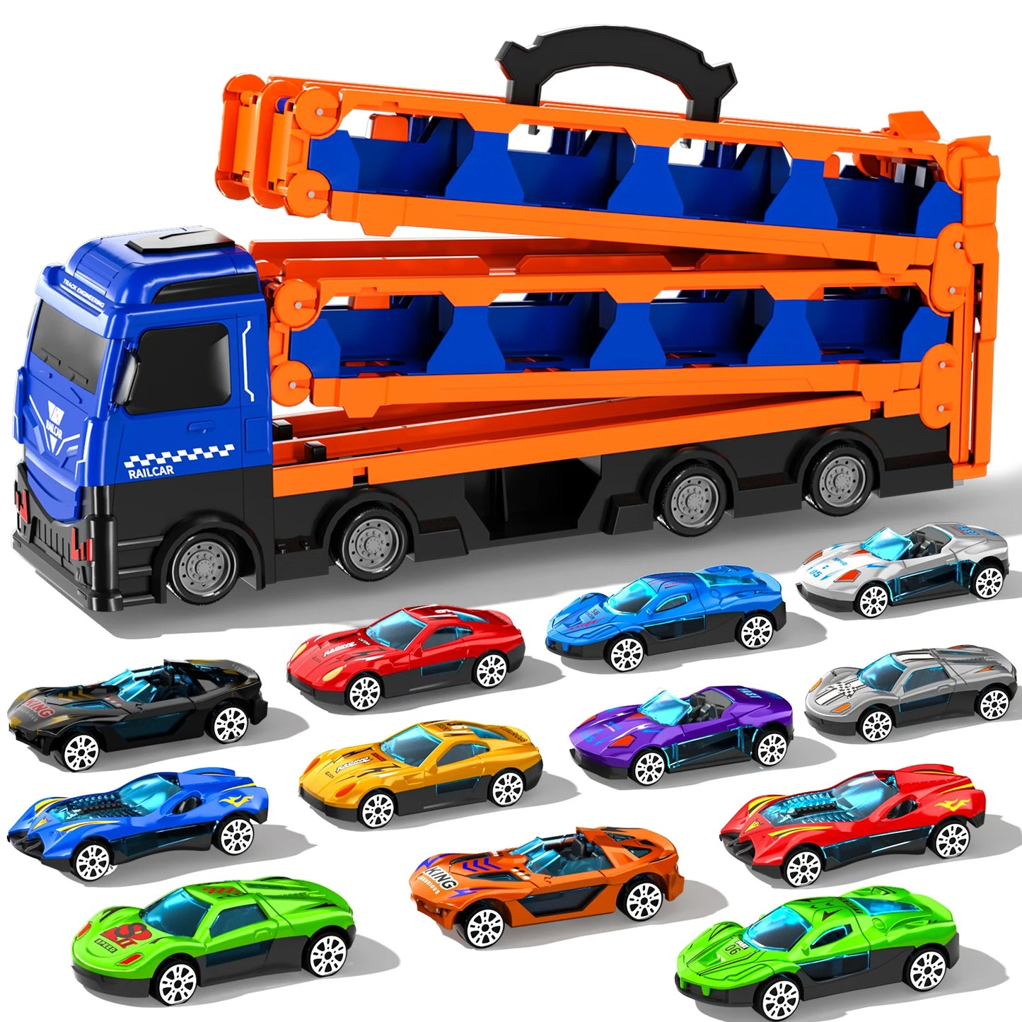 Kids Toy Trucks Ejection Race Track With 12 Cars Folding