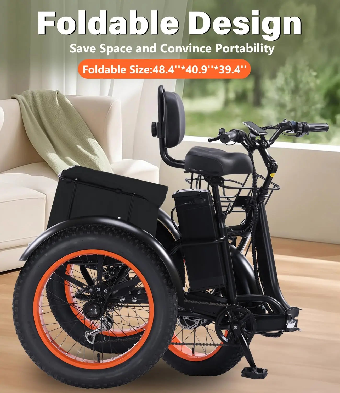 Adult Folding Electric Tricycle 3 Wheel E Bike 500W Battery