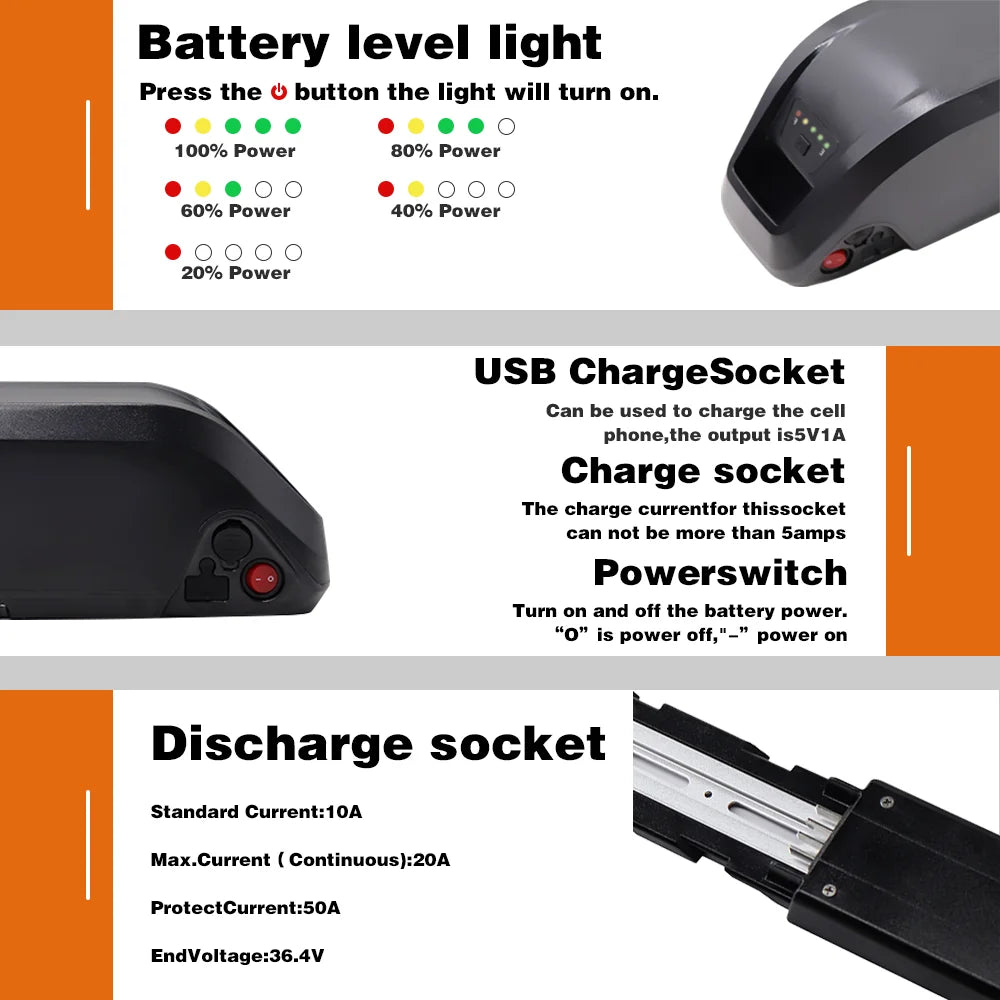 Aleaivy 36V 48V Li-Ion E-Bike Battery 10-20Ah for Motors