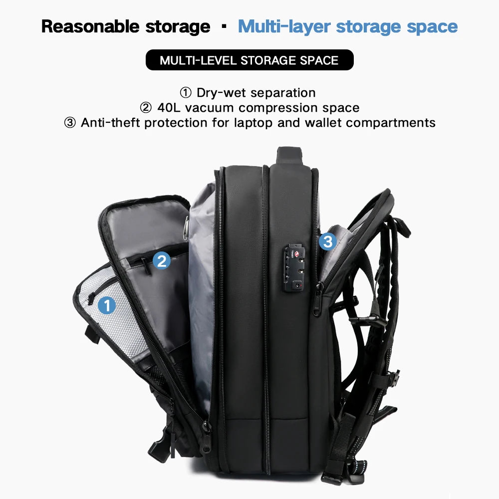 Travel Backpack Vacuum Compression 17 inch Laptop Backpack Business Large Capacity School Backpack Expanded Hiking backpack