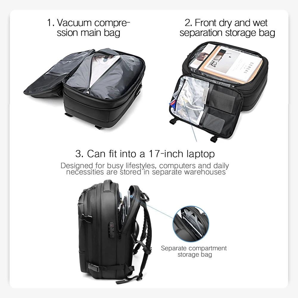Travel Backpack Vacuum Compression 17 inch Laptop Backpack Business Large Capacity School Backpack Expanded Hiking backpack