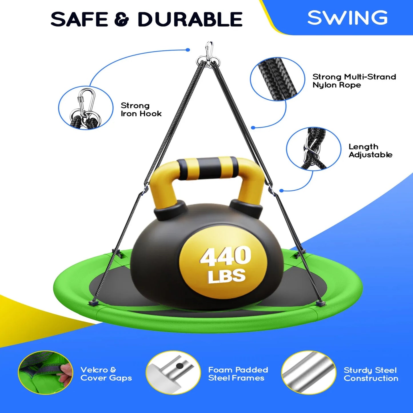43" UFO Tree Swing for Kids & Adults - 700LB Capacity, Waterproof Hanging Saucer Seat with Adjustable Straps.