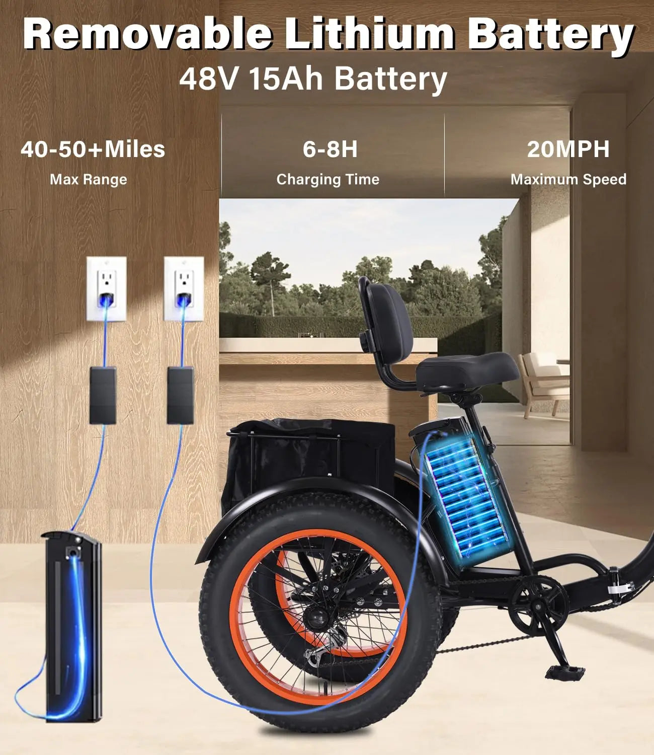 Adult Folding Electric Tricycle 3 Wheel E Bike 500W Battery