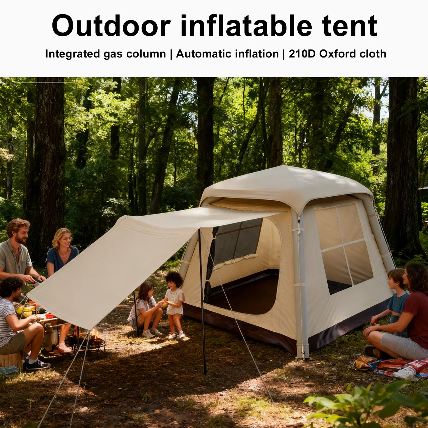 Automatic Inflatable Camping Tent,Easy Set up 3-4 Person Glamping Outdoor 4 Season Air Blow Up Tents.Rainfly & Windproof tent