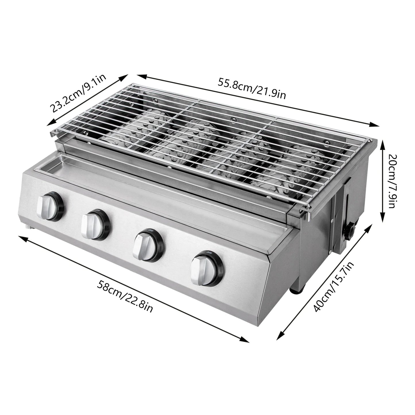 Gas Grill Profession Portable Stainless Steel Smokeless BBQ Grill Ceramic 4 Burners Outdoor Cooking
