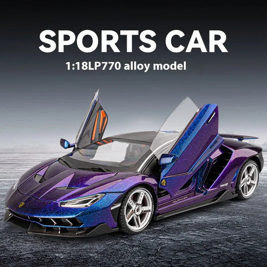 Large 1/18 Metal Die-cast LP770 Sports Car Model Simulation Sound and Light Pull Back Tire Shock Absorption Boy Gift