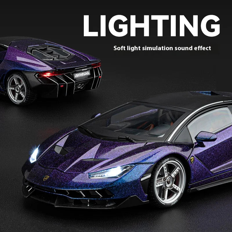 Large 1/18 Metal Die-cast LP770 Sports Car Model Simulation Sound and Light Pull Back Tire Shock Absorption Boy Gift